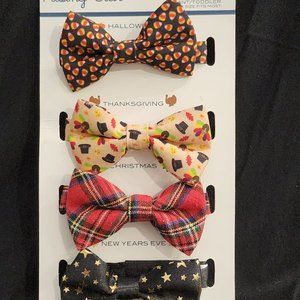 Infant/Toddler 4 Pack Holiday Bow Ties, Thanksgiving Halloween Christmas, New Ye